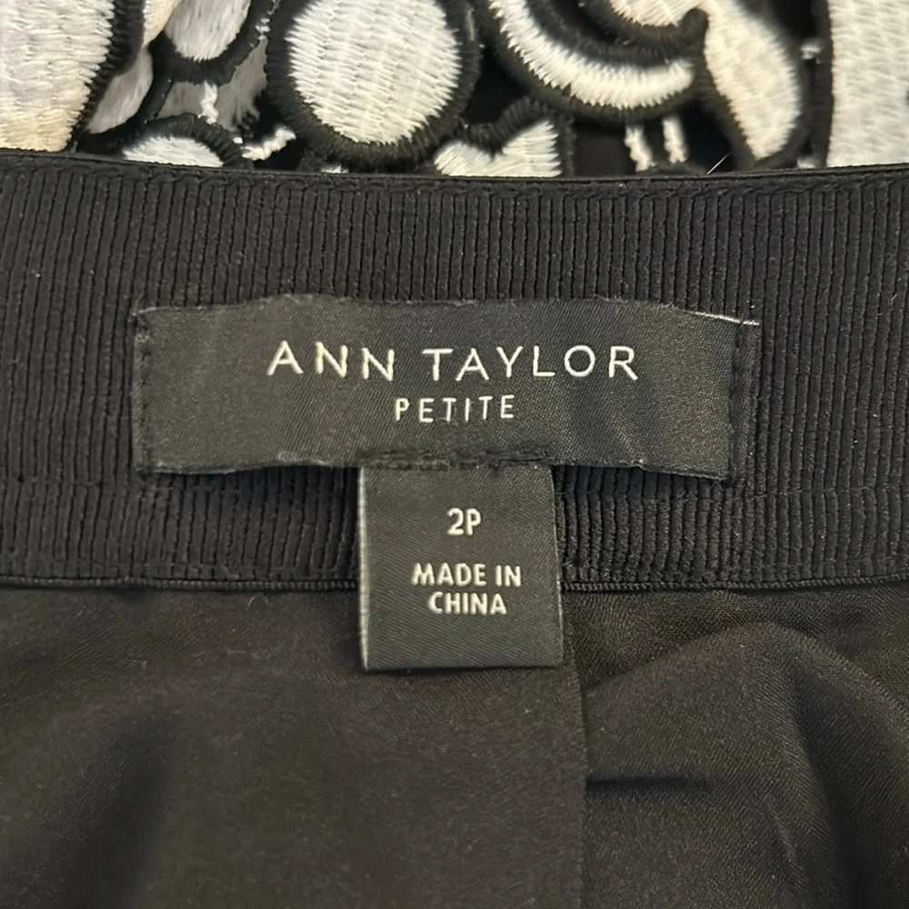 Ann Taylor Black & White Embroidered Floral Midi Circle Skirt Size‎ 2P